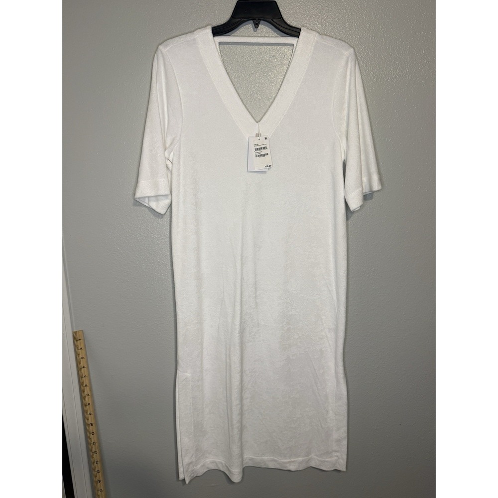 Barefoot Dreams BEACH Cozy Terry White Sea Salt Caftan Dress XS S NWT‎ V Neck